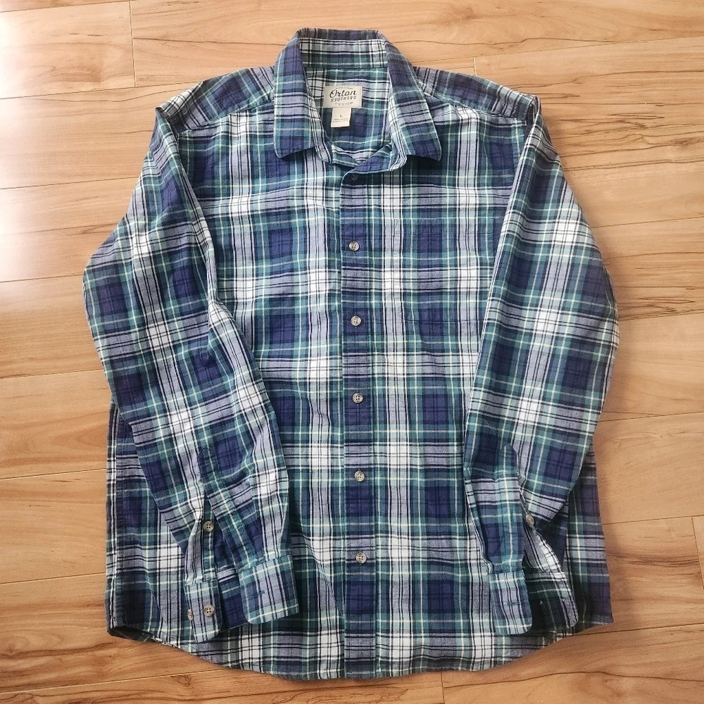 Orton Brothers Plaid 100% Cotton Shirt Size LARGE Long Sleeve Button Down